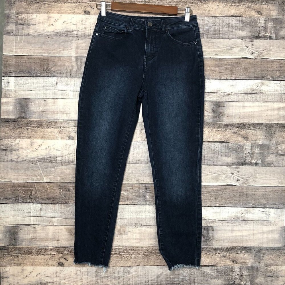 Jennifer Lopez Denim Blue Jean Dark Wash High Rise Skinny Women Size 2L Raw Hem